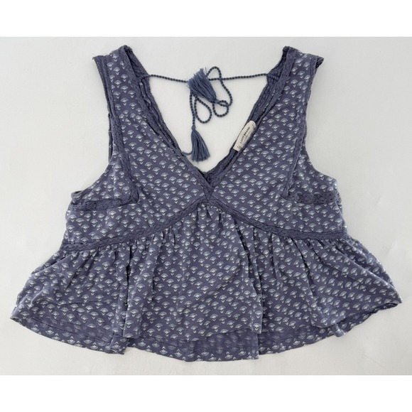 Lucky Brand Blue Cropped Babydoll Crochet Peplum Tank Top Sz L Boho Y2K Festival - Picture 4 of 9